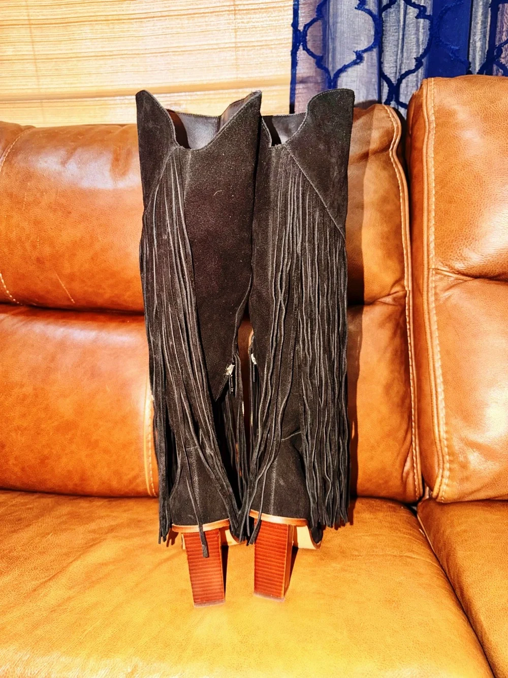 Jessica Simpson Black Suede Over-the-Knee Fringe Boots